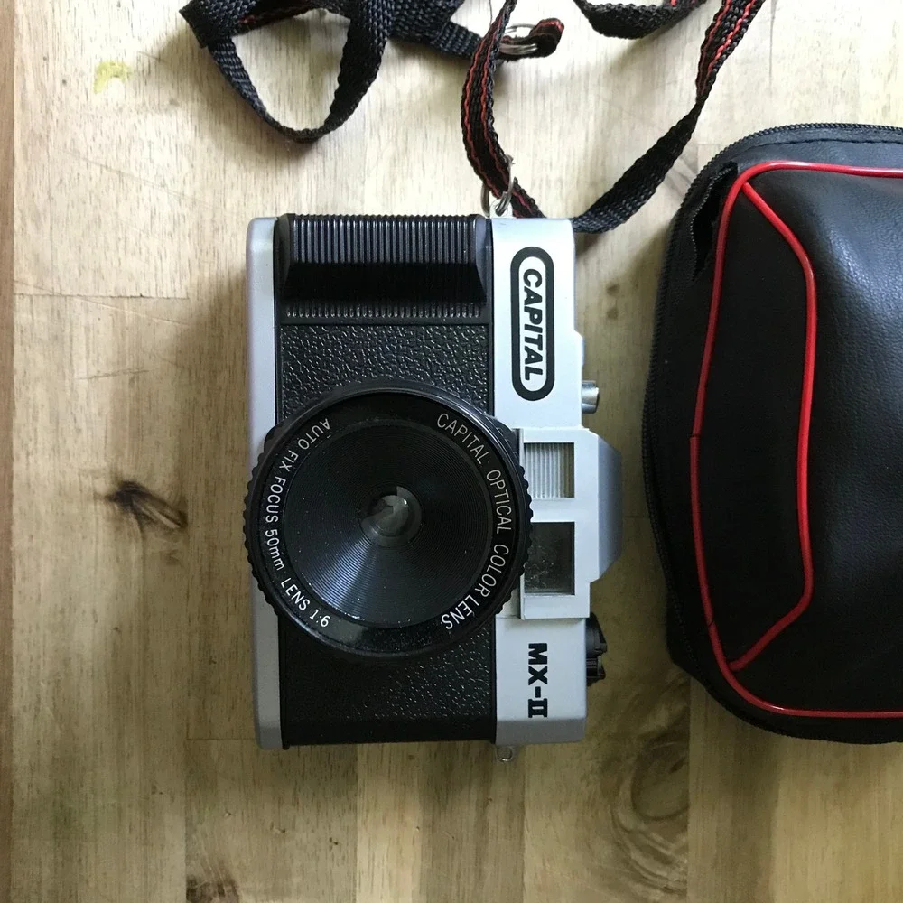 Capital MX-II 35mm Film Camera 50mm Optical Color Lens Silver Black with Case